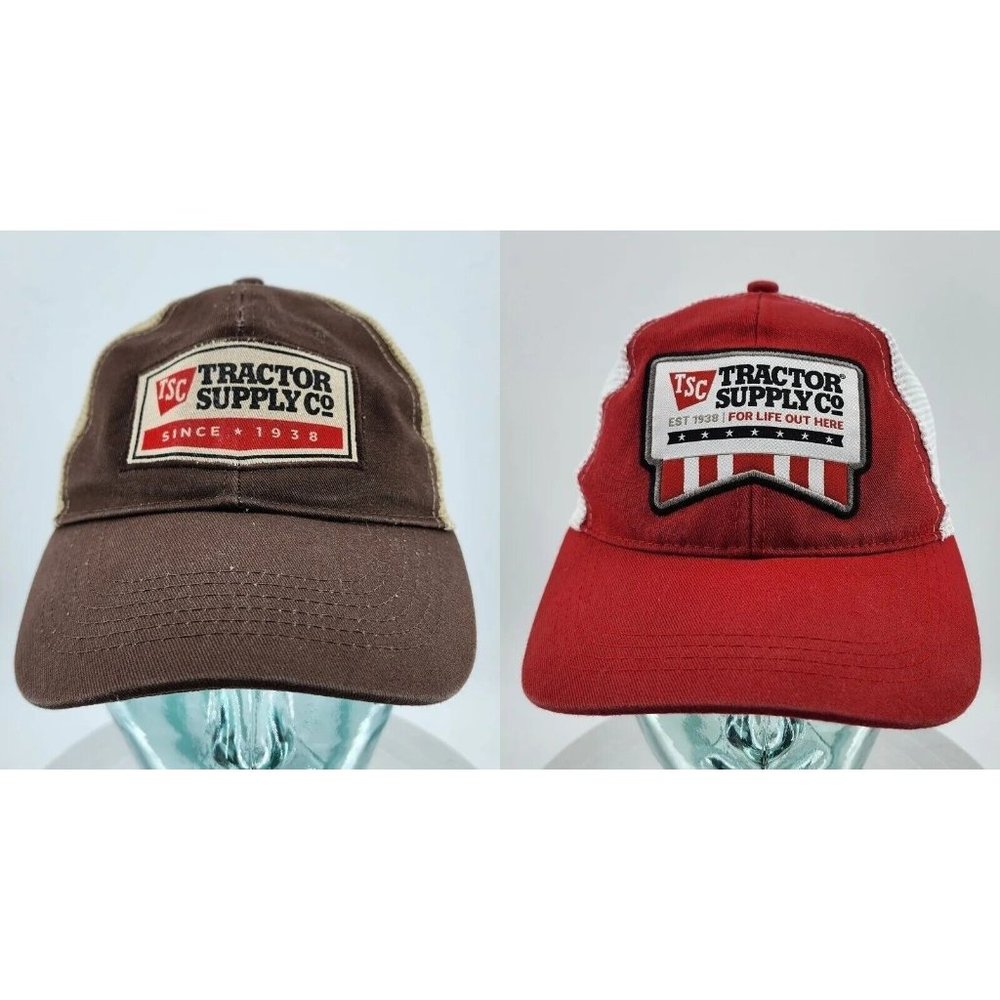 Lot of 2x Tractor Supply Co Adjustable‎ Hat Mesh Strap / Snap Back Baseball Cap